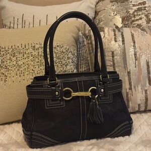 Coach Hampton Monogram | Black and Gold/brass | Tassel and Hangtag | Y2K handbag